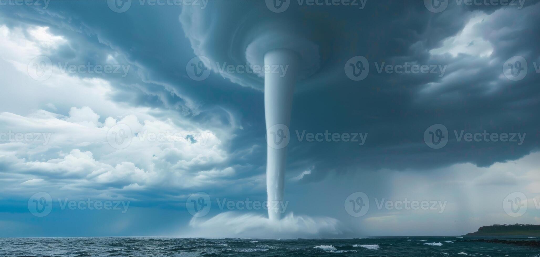 A mesmerizing display of natures power as a waterspout stretches towards the sky photo