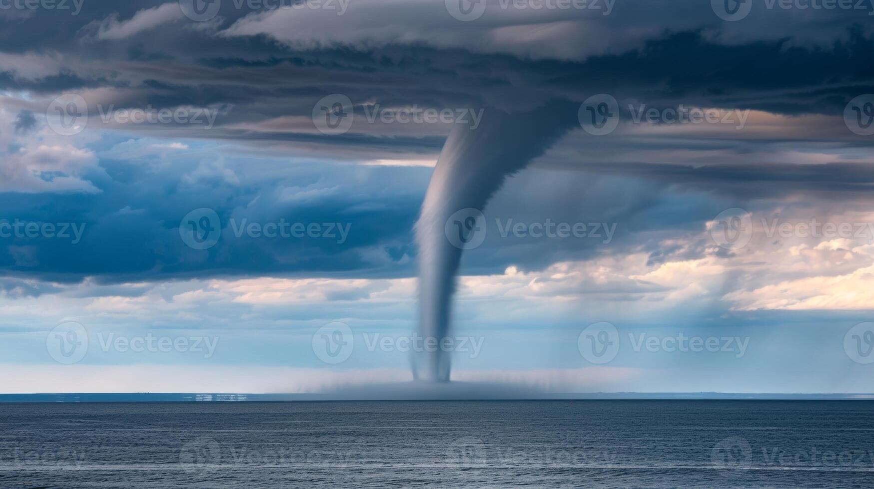 The surreal sight of a waterspout skimming across a calm sea like a mythical sea creature photo
