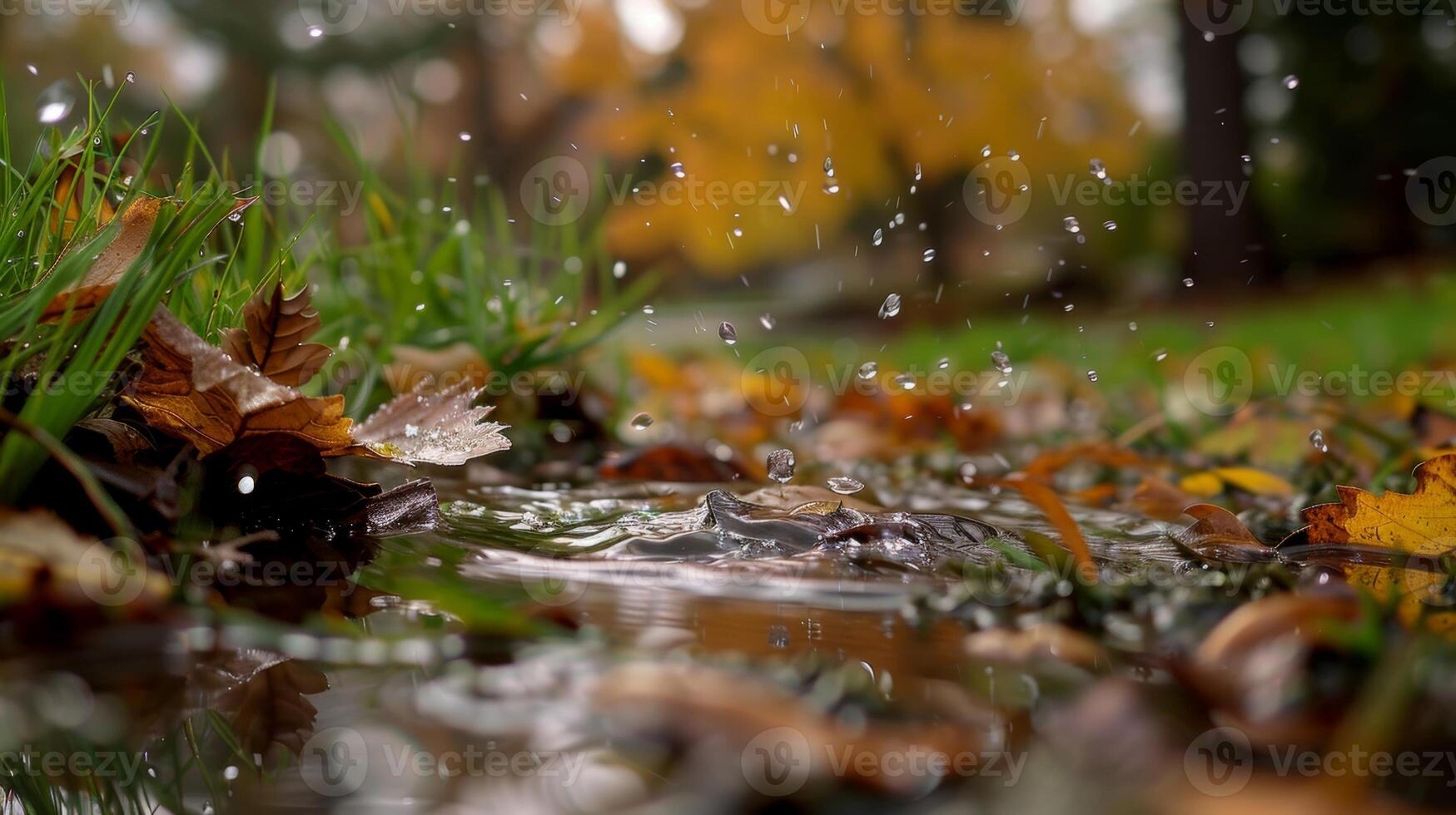 A chaotic dance of raindrops pounding against the ground photo
