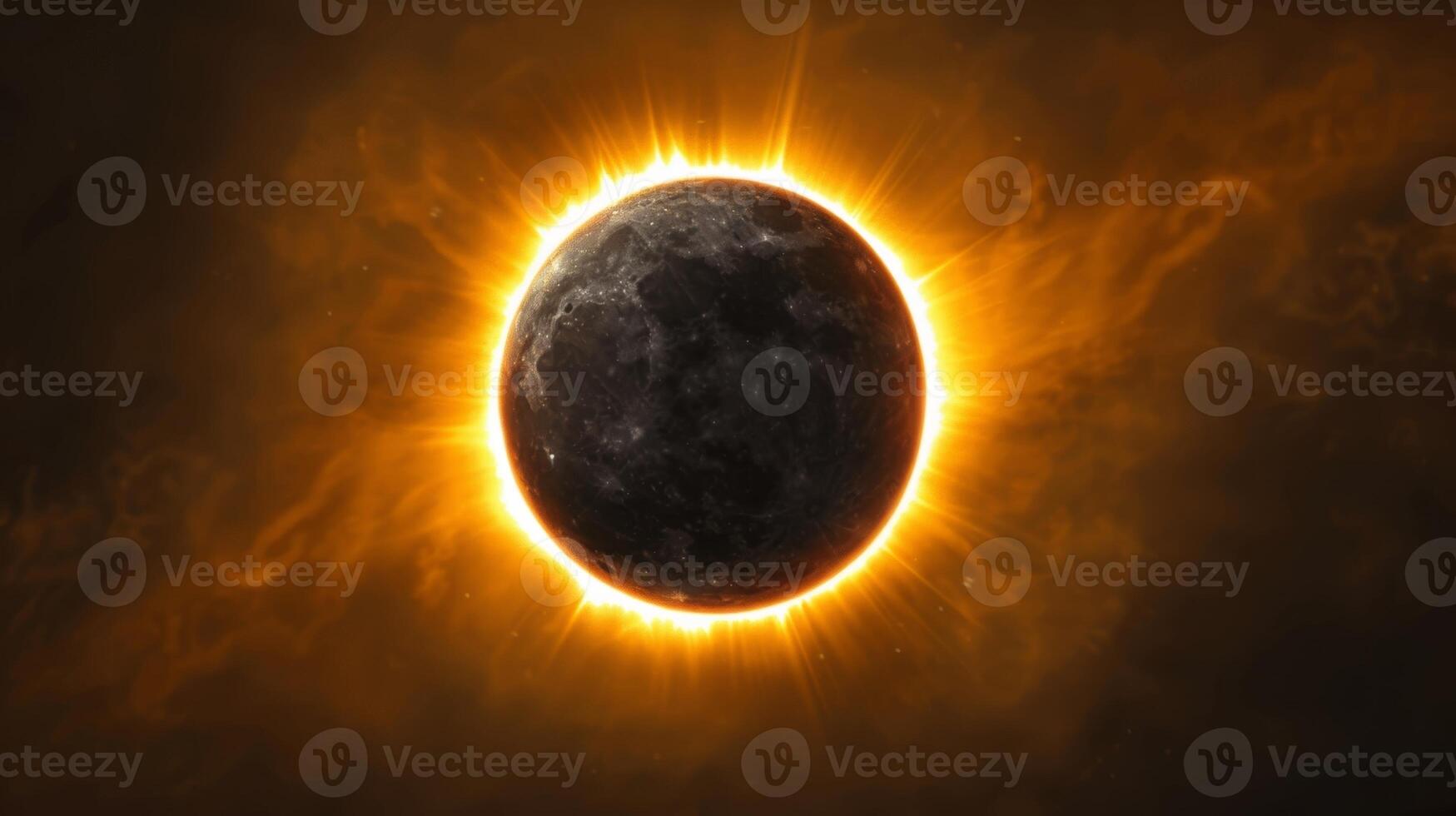 A view from space of the iconic Ring of Fire solar eclipse with the moon perfectly aligned in front of the sun photo