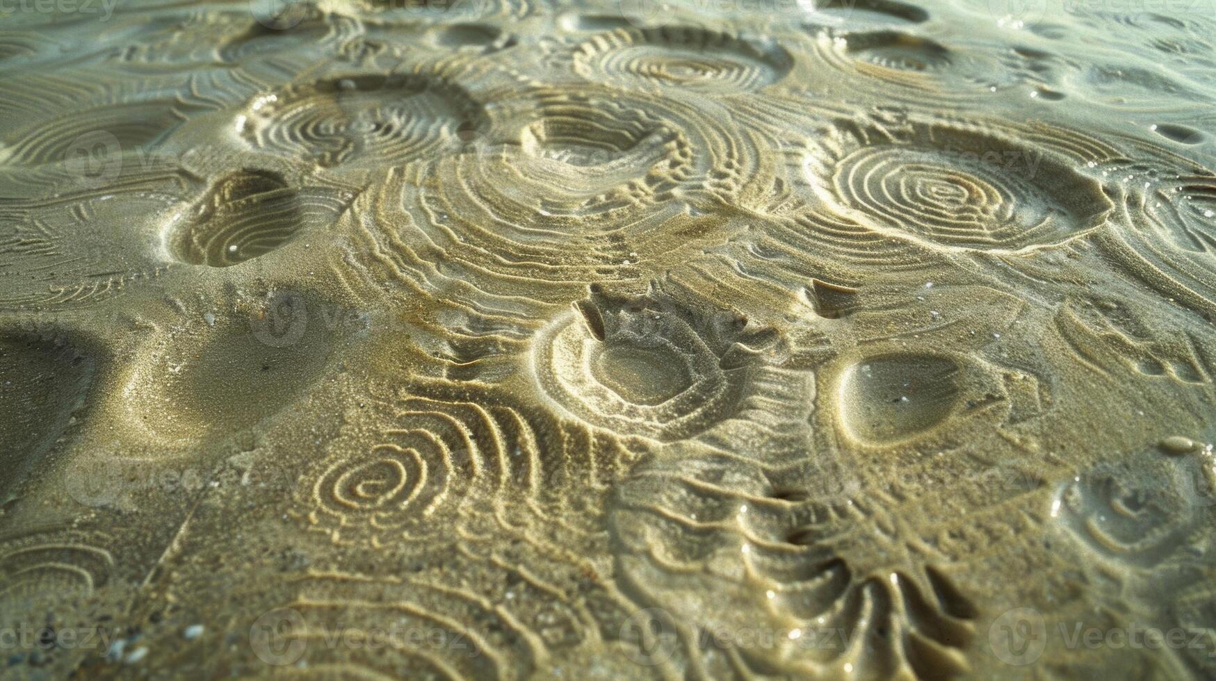 A series of intricate patterns etched into the sandy ocean floor resembling crop circles photo