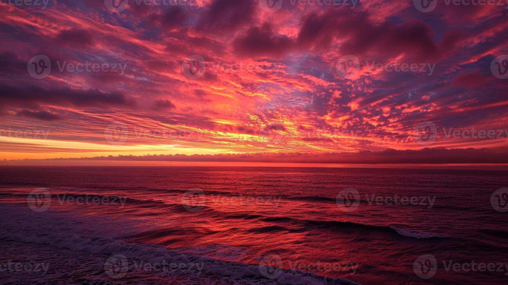 Spectacular sunsets created by the colorful combination of an atmospheric river and the setting sun photo