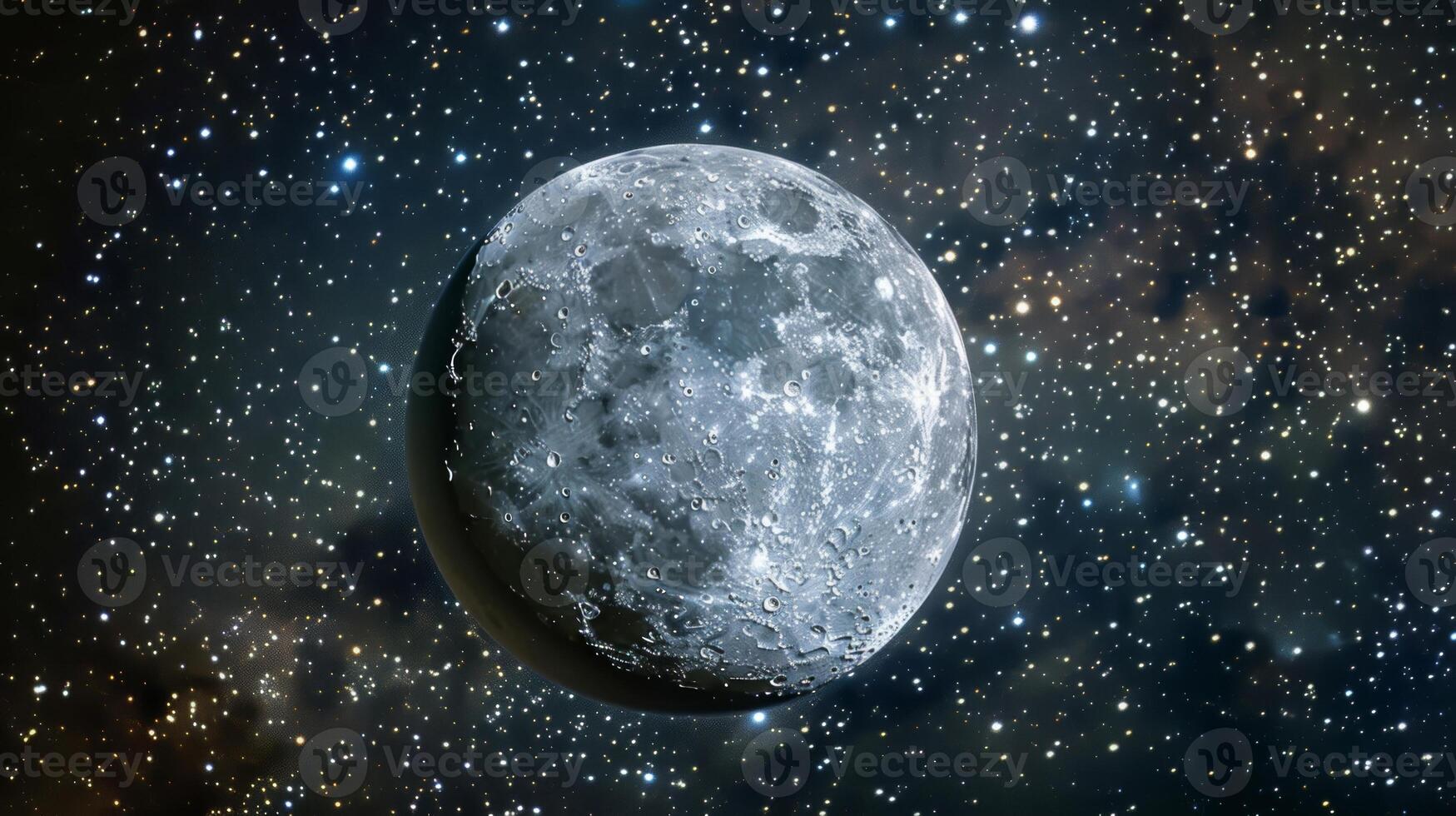 A starfilled backdrop sets off the moons halo giving it a regal and majestic appearance photo