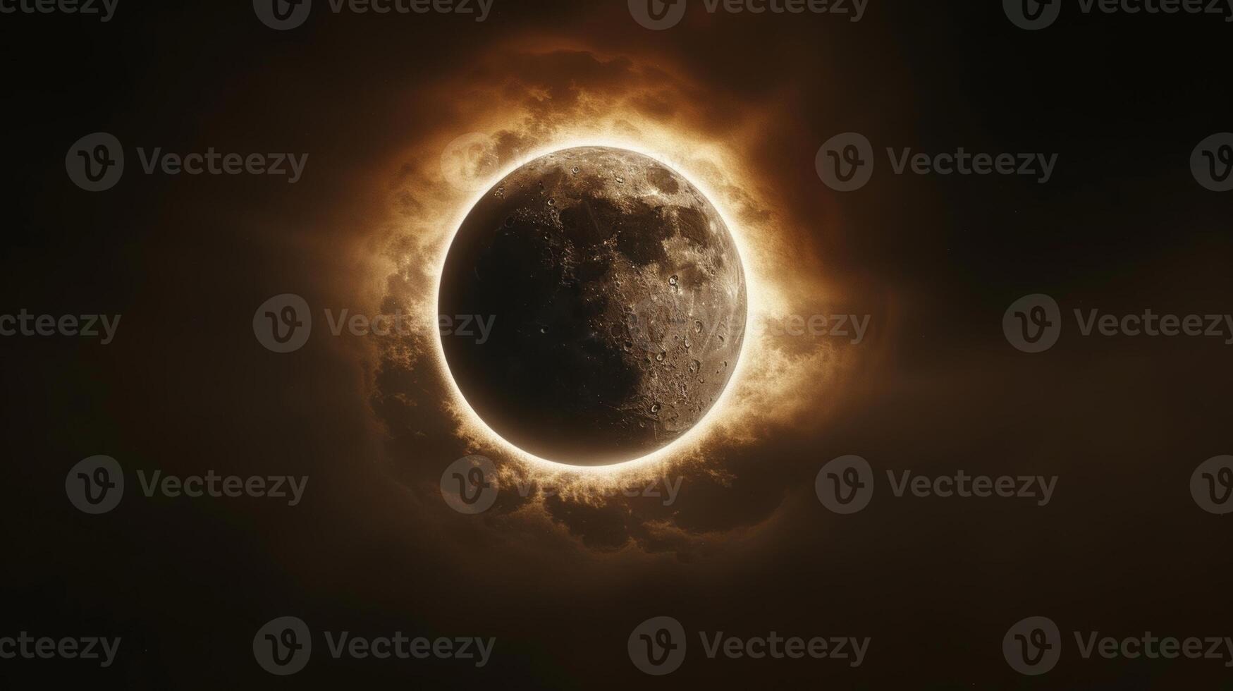 Like a celestial pearl in a sea of darkness the moon is encircled by a perfect ring of light photo