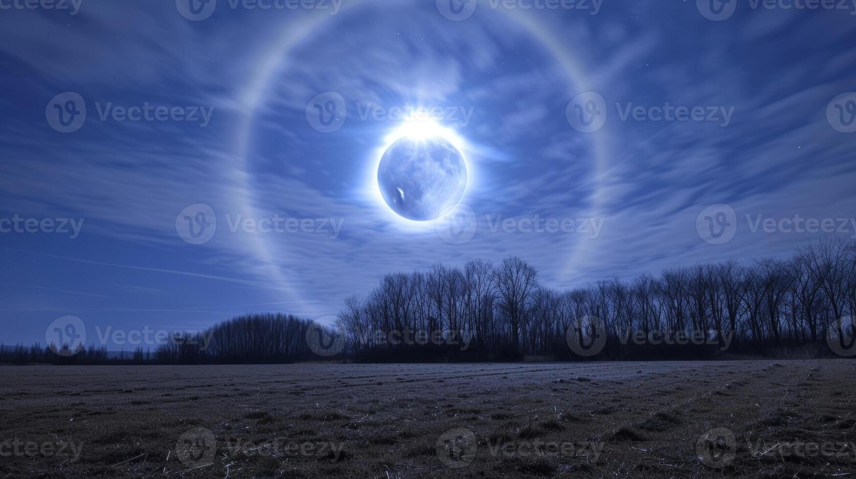 A moonlit sky is enhanced by the presence of a halo adding an otherworldly touch to the scene photo