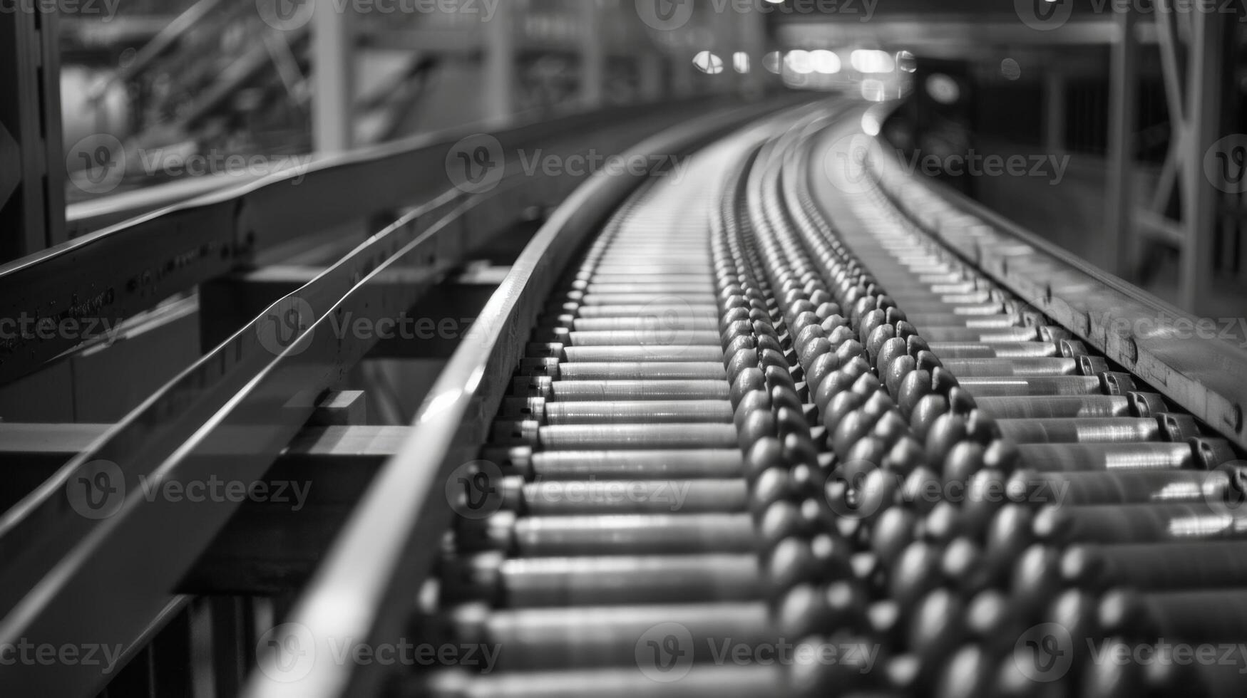 The belt gradually sloping downward as it heads towards the processing area photo