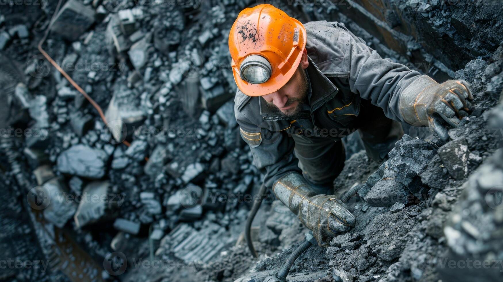 A worker using specialized equipment to measure the quality and composition of the coal being extracted photo