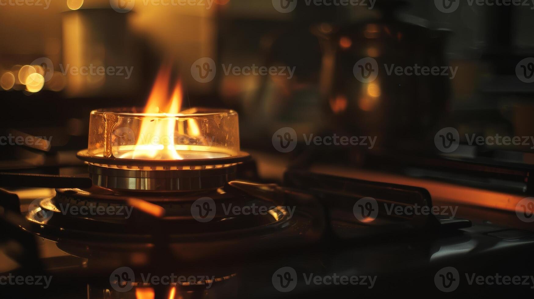 The soft hum of a gas stove is accompanied by the glowing warmth of the flame photo