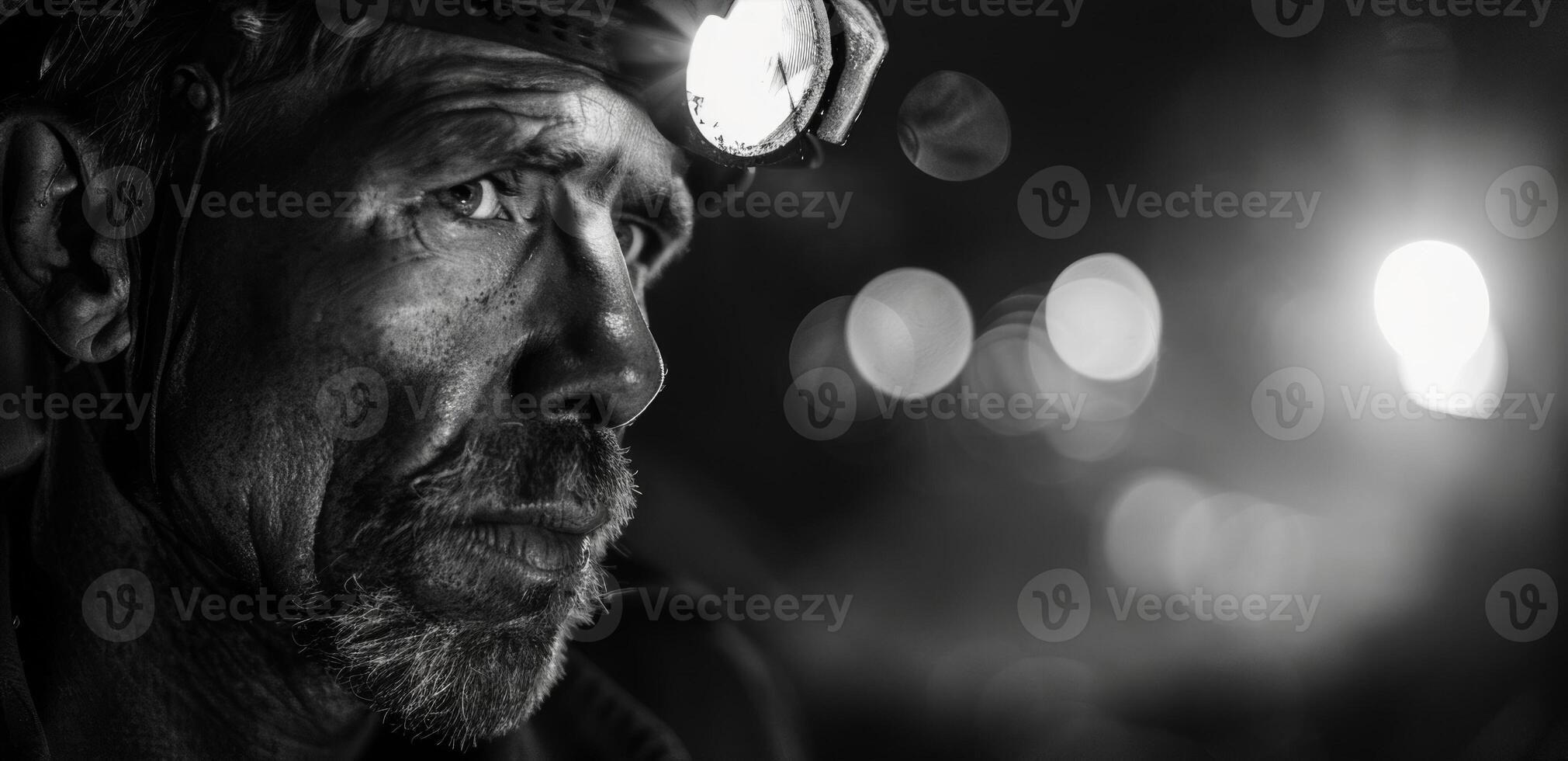 With his headlamp illuminating the way the coal miner works tirelessly in pursuit of the coveted black gold photo