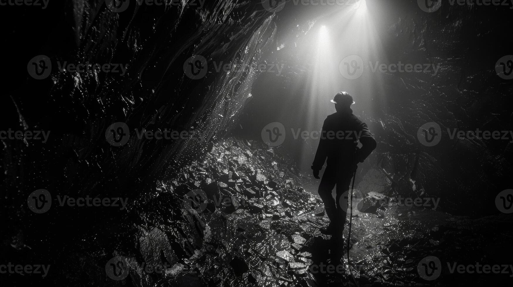 Buried deep underground the coal miner is a lone figure his headlamp illuminating the seemingly endless darkness photo