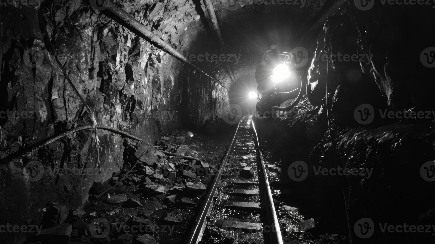 Amidst the din and commotion of the bustling mine the coal miners headlamp acts as a guiding beacon leading the way through the tunnels photo