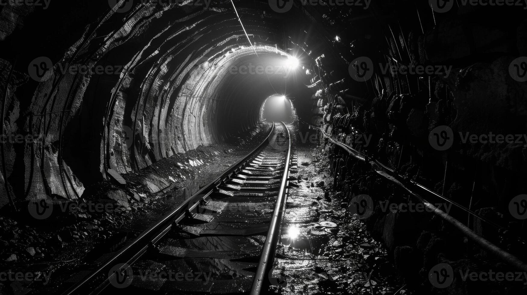 The dim and eerie tunnels are brought to life by the coal miners headlamp ting through the darkness like a ray of light photo