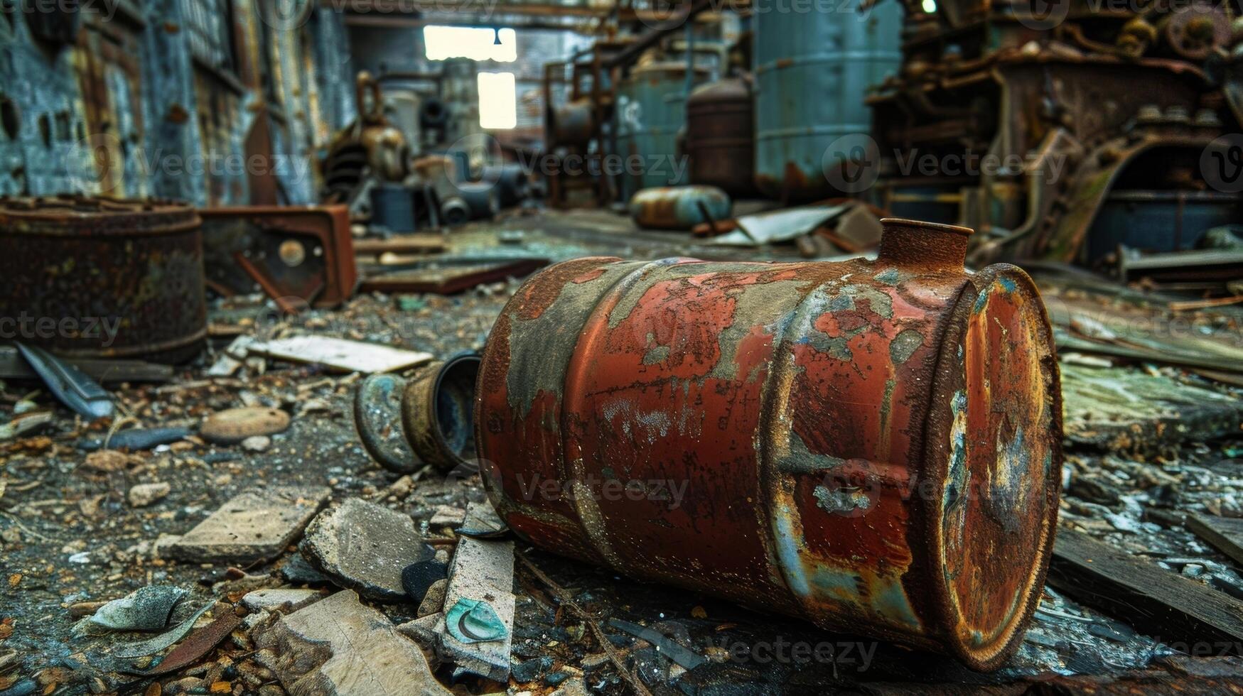 The oil can lays discarded in an abandoned factory a relic of a time when machines were powered by hand photo