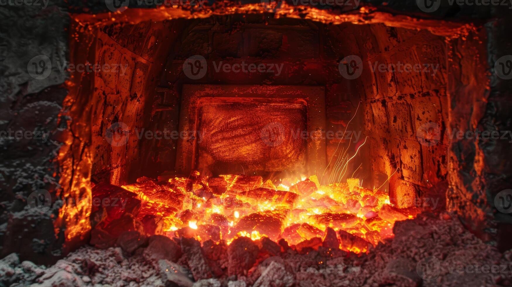 The furnaces redhot interior filled with coal and burning with the intensity of a thousand suns photo