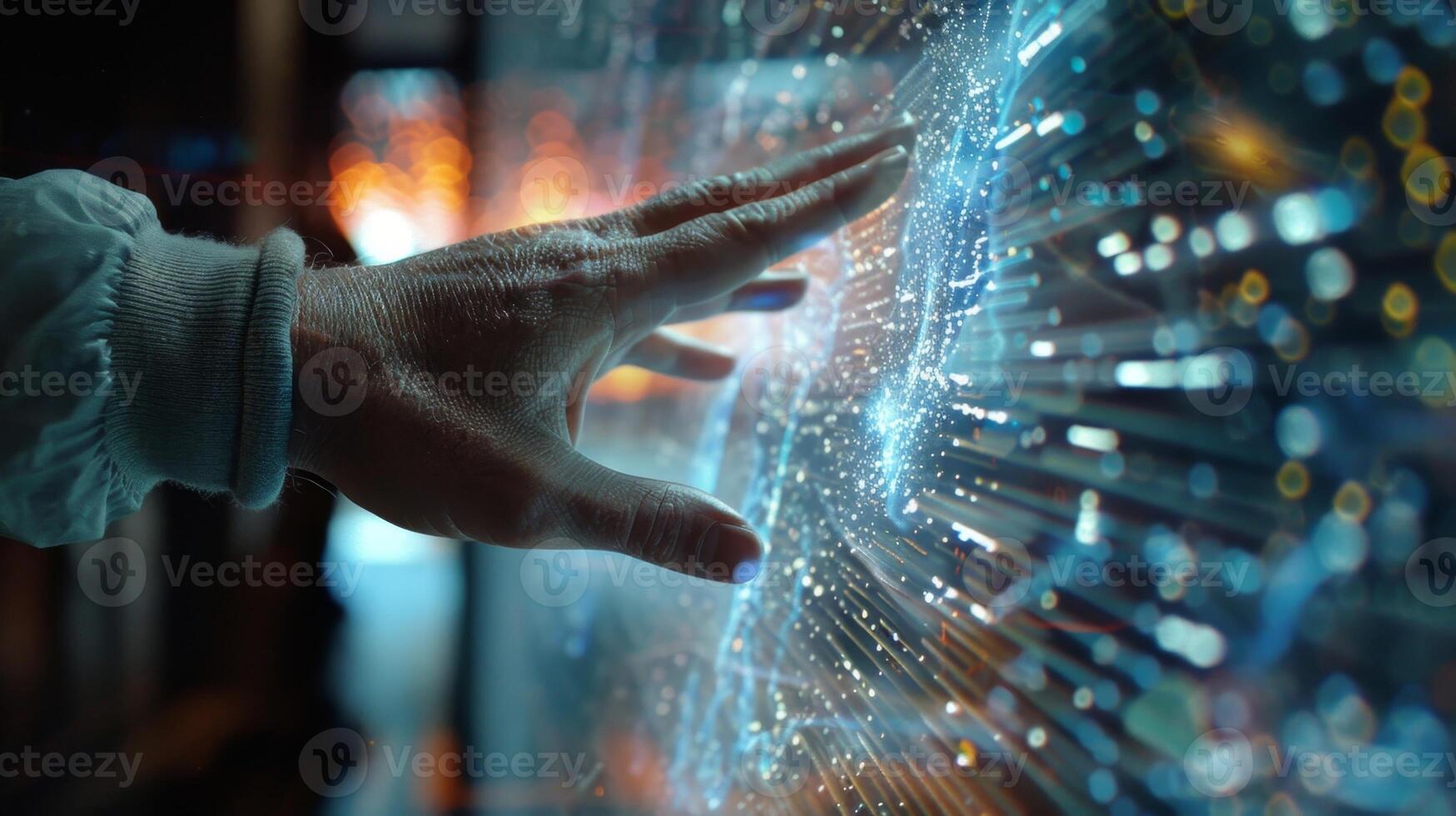In a virtual space a researcher uses hand movements to sift through layers of data revealing hidden patterns and correlations photo