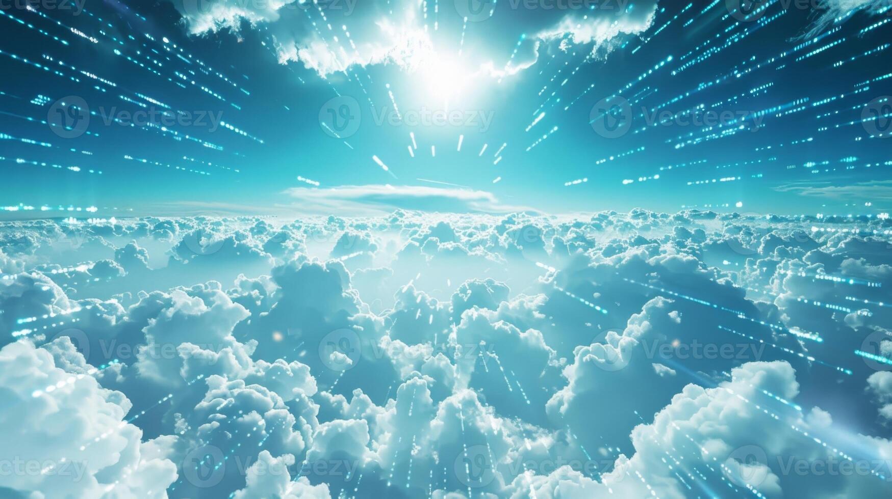 The sky above filled with fluffy clouds of ones and zeros bringing the promise of endless information photo