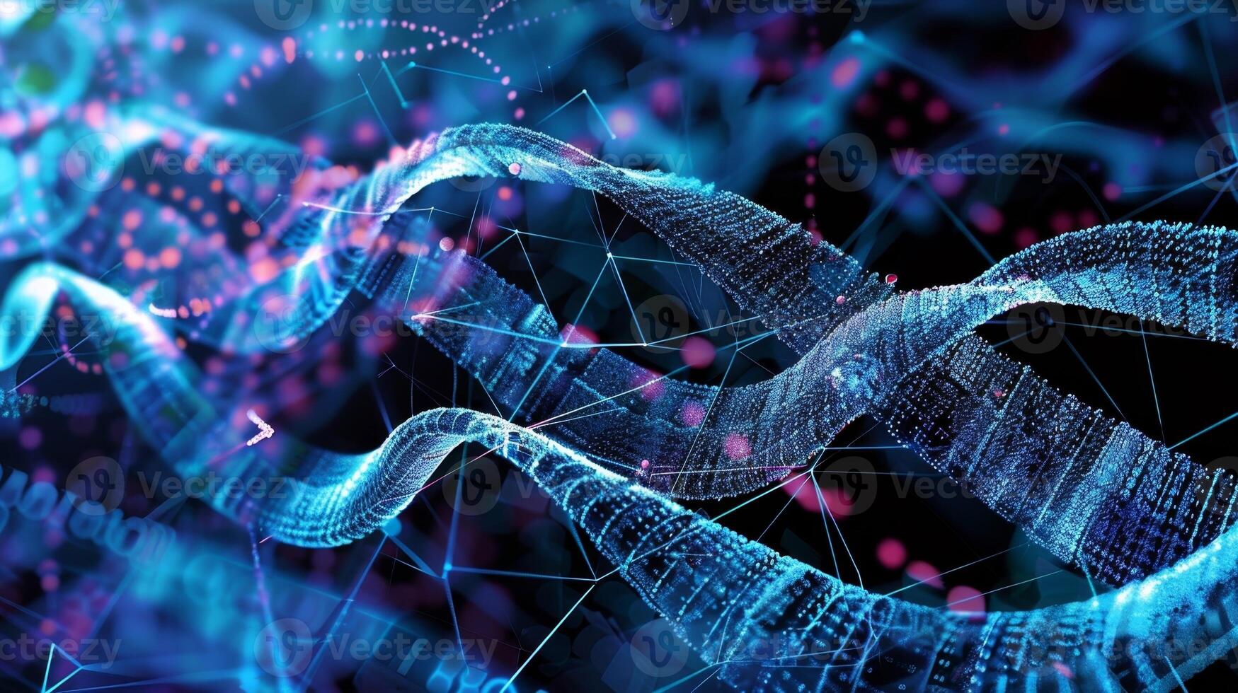 A network of data streams and DNA strands demonstrating the versatility and interconnectedness of DNA data storage photo