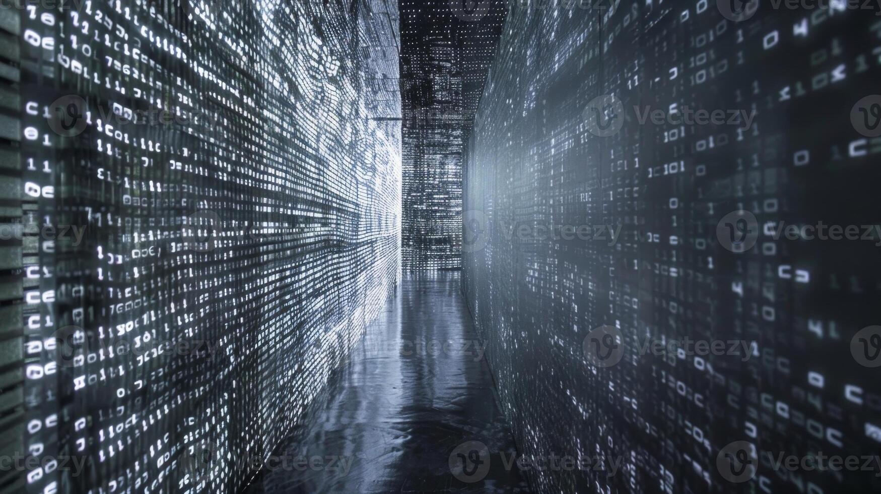 The fortress walls are made of tangled strings of binary code imtrable to anyone without the proper key photo