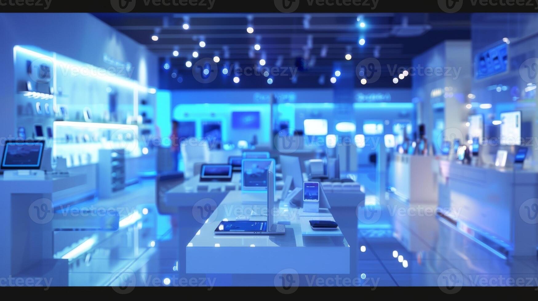 A popular electronics store with kiosks for customers to input their purchasing decisions and receive personalized product recommendations photo
