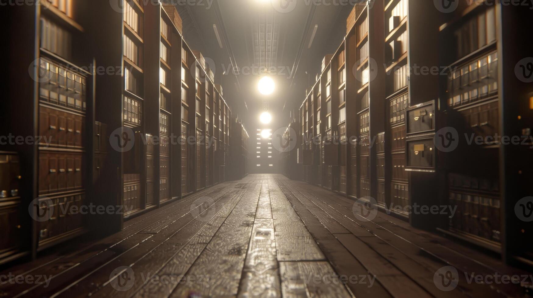 The dimly lit archive room contained row after row of file cabinets each drawer holding valuable historical data carefully preserved on aging microfilm photo