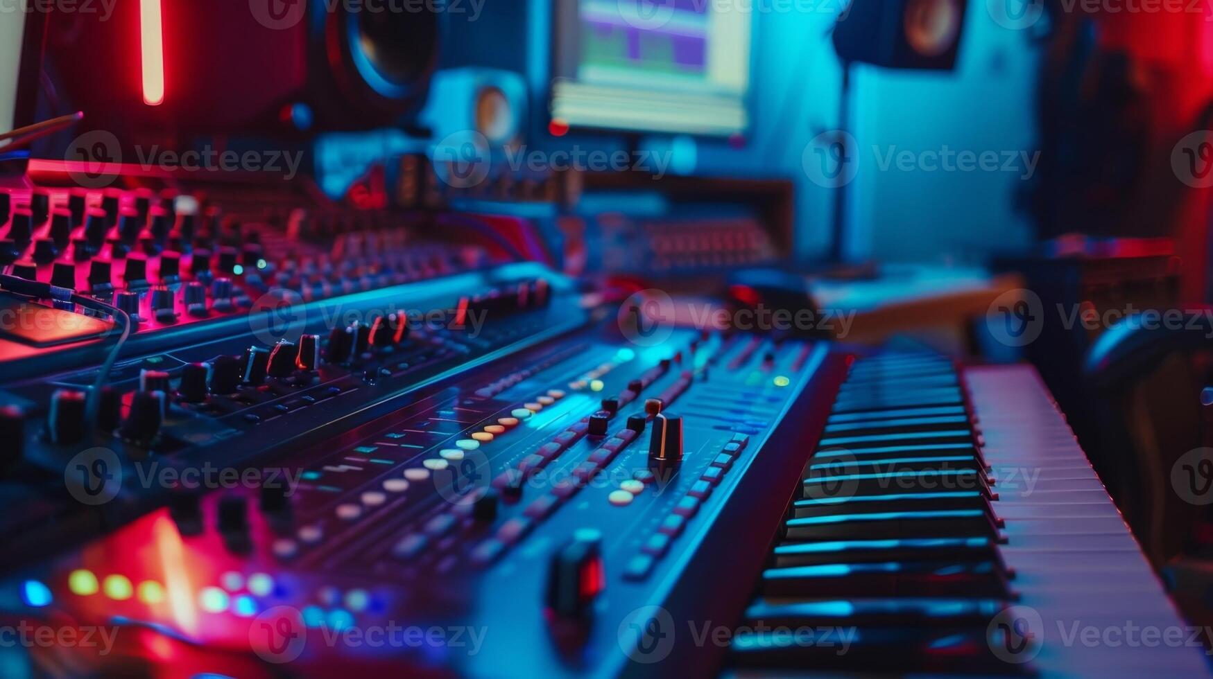 The producers creative vision flows through the studio shaping the data into a unique musical masterpiece photo