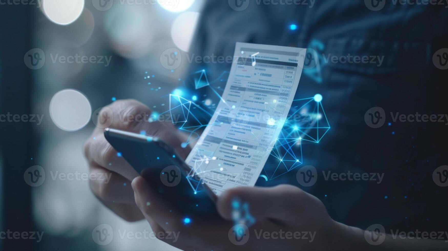 A person holding a receipt while using their phone to input the transaction into their datadriven personal finance app photo
