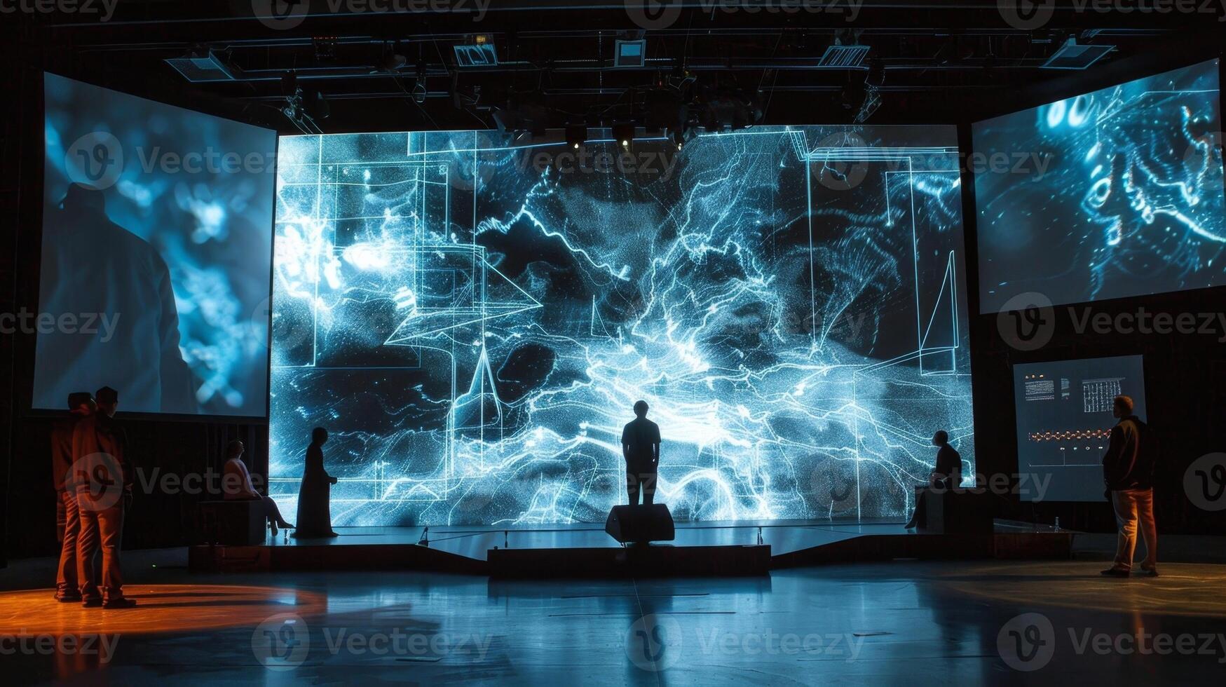 A multimedia stage production combining live actors projections and realtime data to tell a story and educate the audience photo