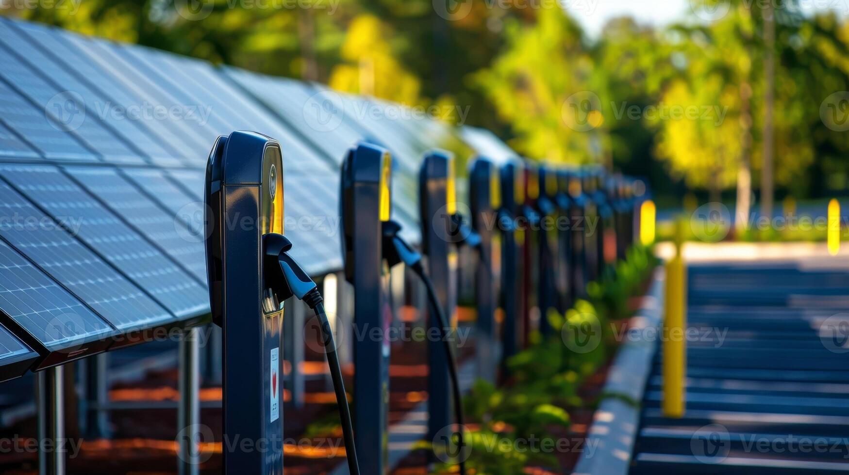 Rows of solar panels and charging outlets providing renewable energy for all your technology needs photo