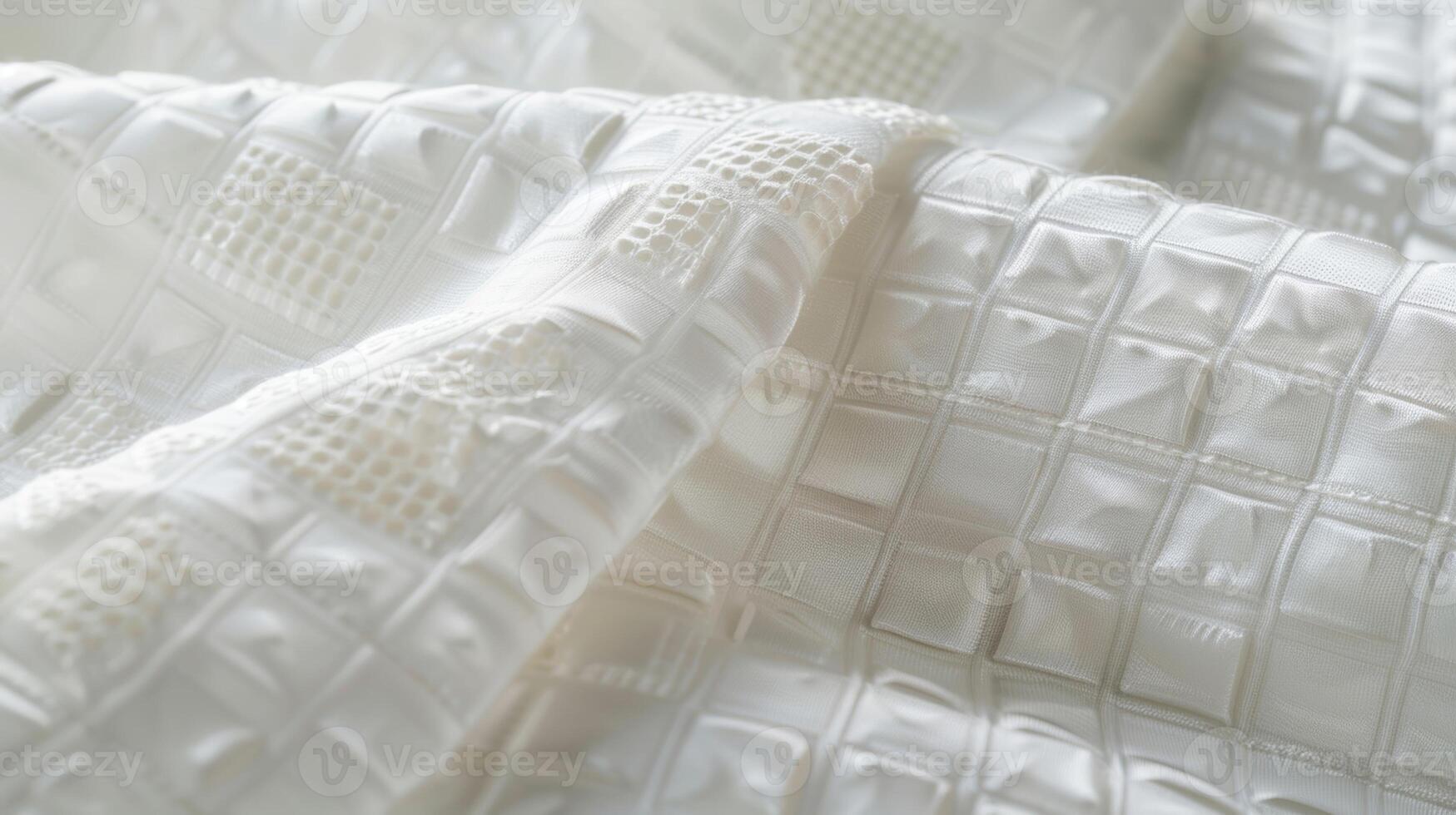An array of small raised squares in a clean and orderly pattern on a white cotton percale creating a polished and refined texture photo