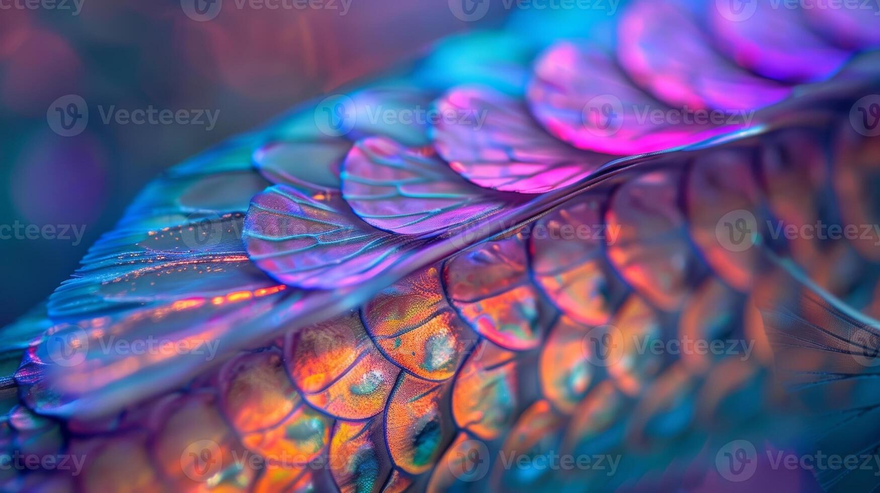 The delicate curves of a phosphorescent fish scale catch the light in a mesmerizing display of color and pattern photo