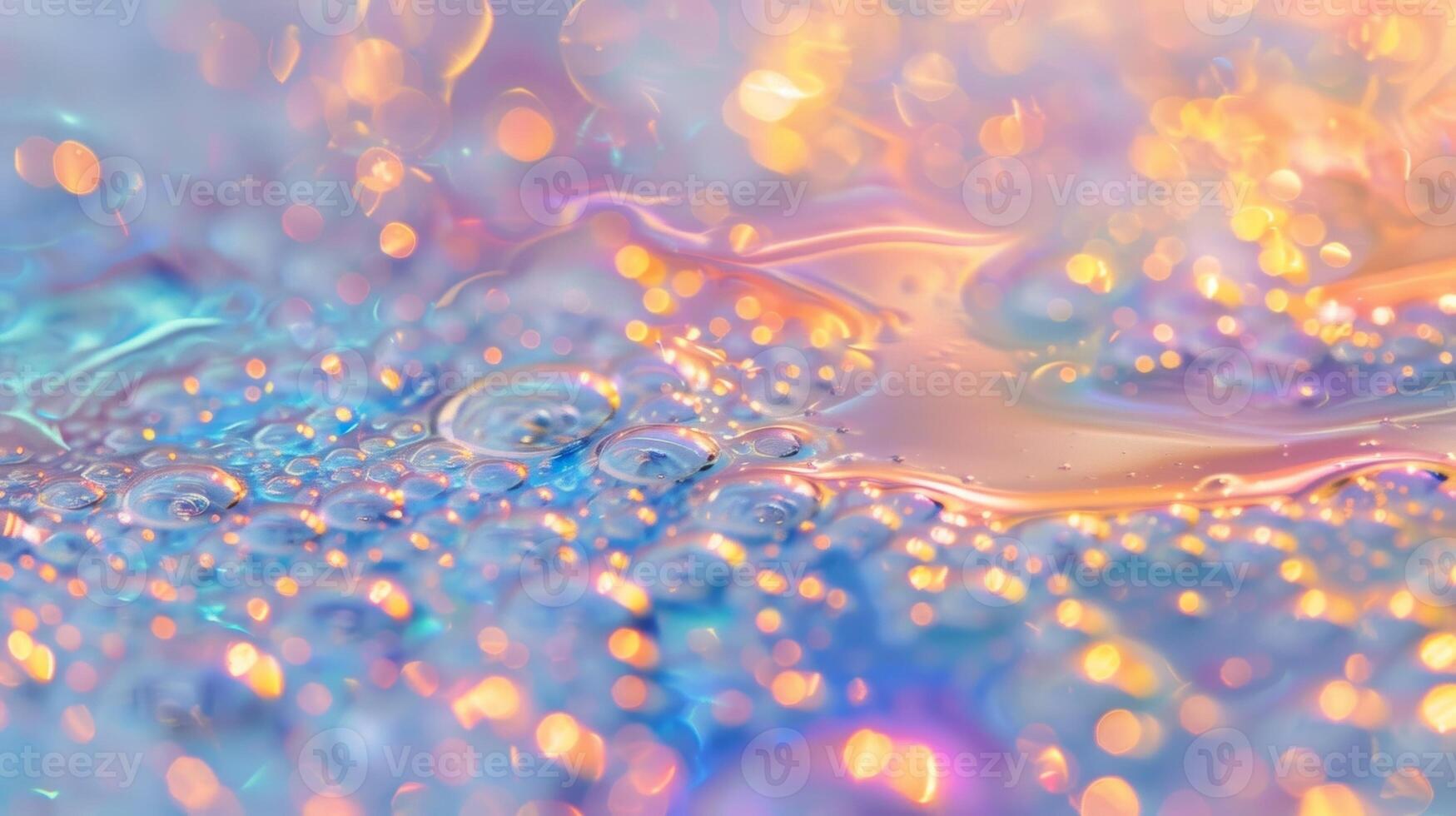 Tiny bubbles appear to float atop the slick adding depth and texture to the iridescent surface photo