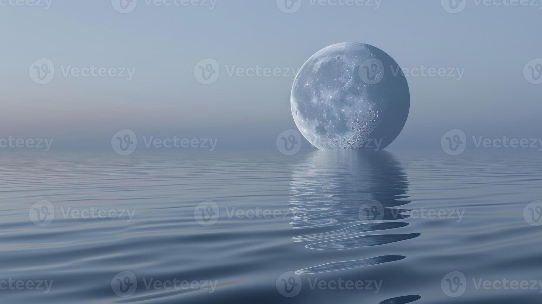 The cool serene surface of the water appearing like a rippling mirror mirroring the pale moons radiance photo