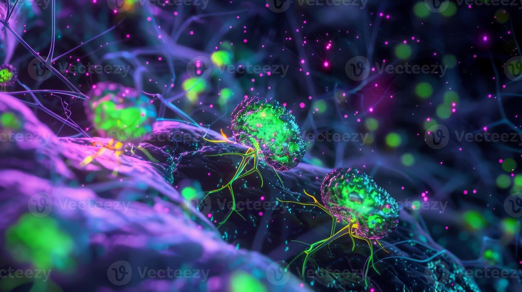 Colorenhanced image of beta cells in the pancreas with green fluorescence indicating insulin production photo