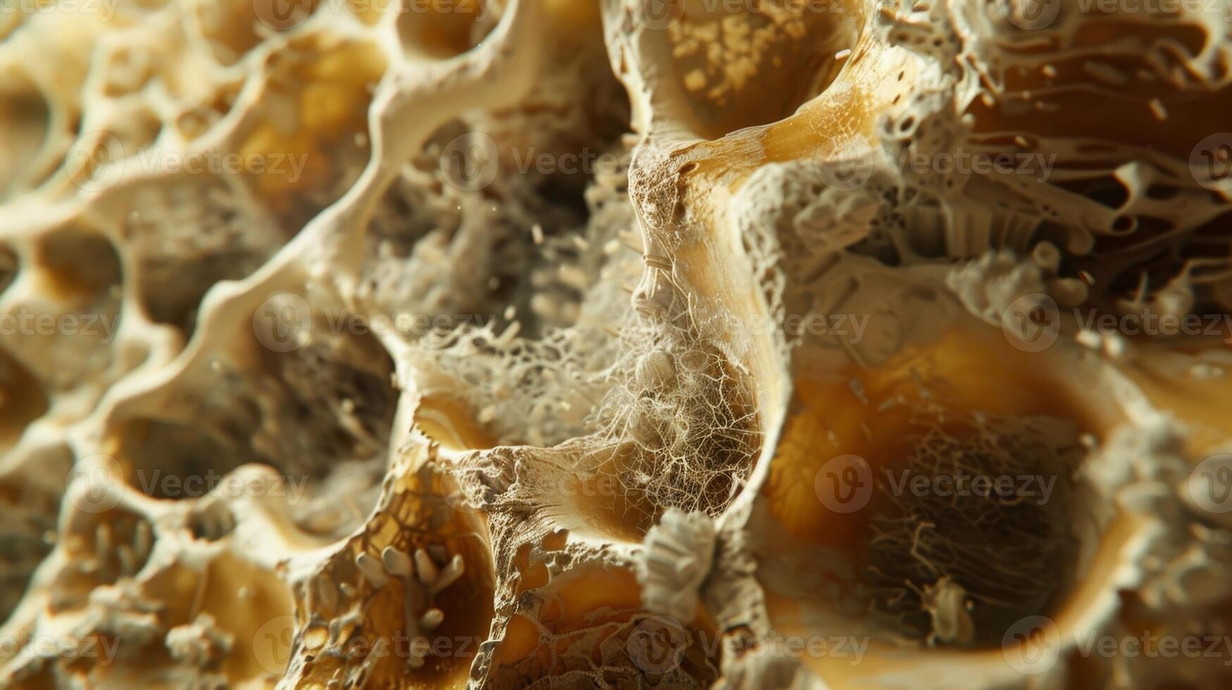 Osteoclasts in their resorption pits can be seen in this image actively breaking down and dissolving the mineral matrix of bone photo