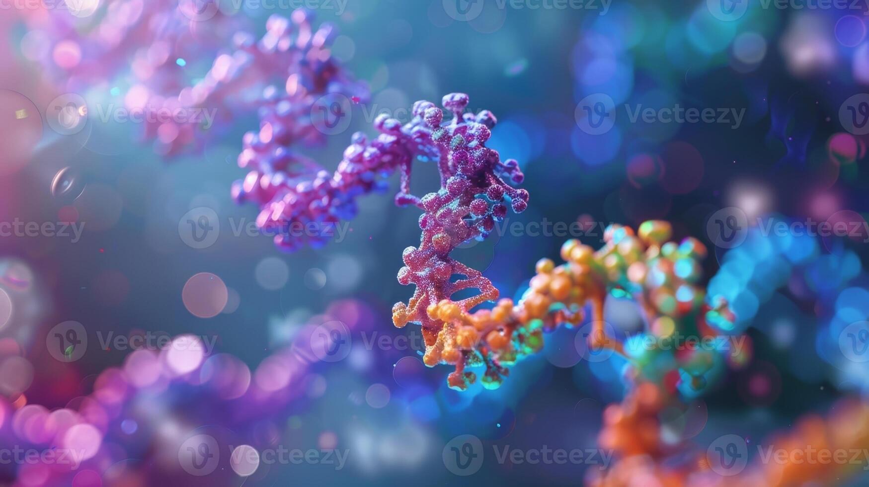 The RNA polymerase molecule attaching to the DNA strand and beginning the transcription process photo