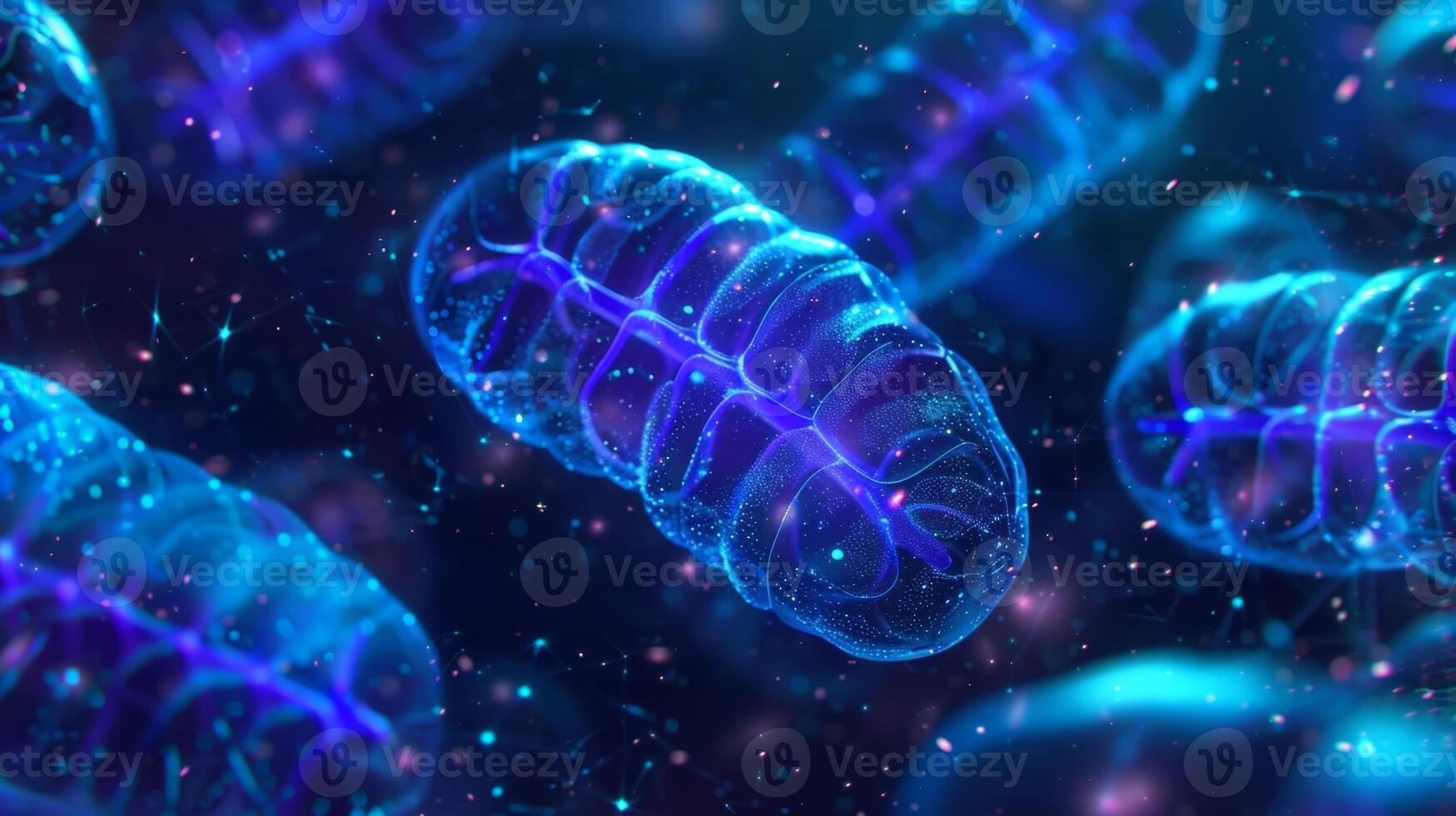 Blue and purpletinted image showcasing the arrangement of genes within mitochondrial DNA responsible for energy production photo