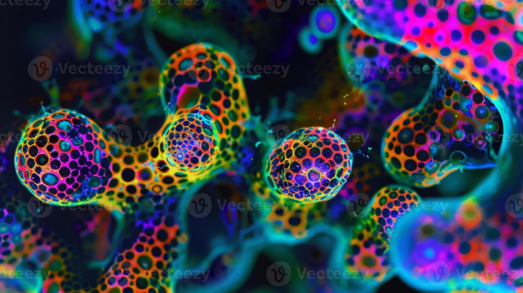 A colorful fluorescence image of peroxisomes highlighting their crucial role in maintaining cellular homeostasis through fatty acid breakdown photo