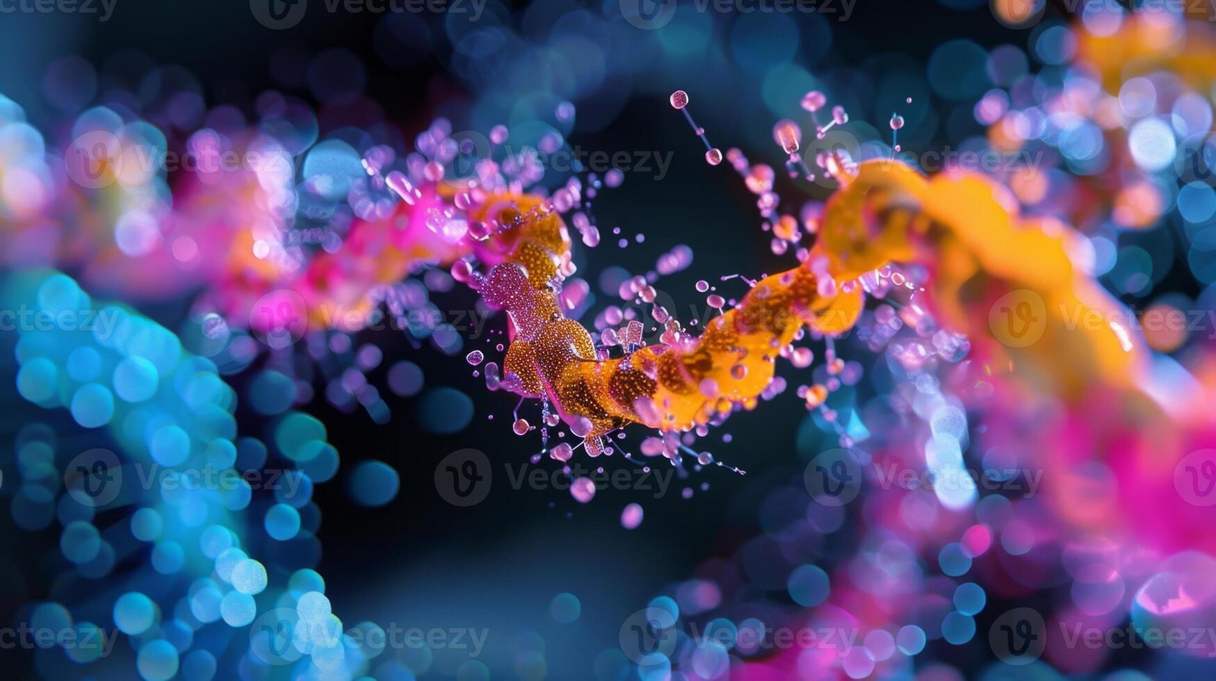 A highly magnified image of ries elongating a polypeptide chain adding amino acids one by one photo