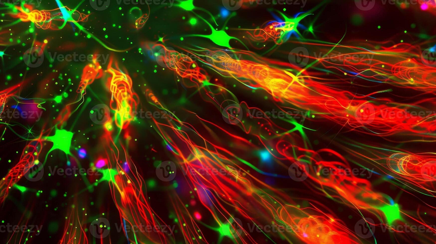 Fluorescent image of astral microtubules radiating out from the cell center helping to position the mitotic spindle during division photo