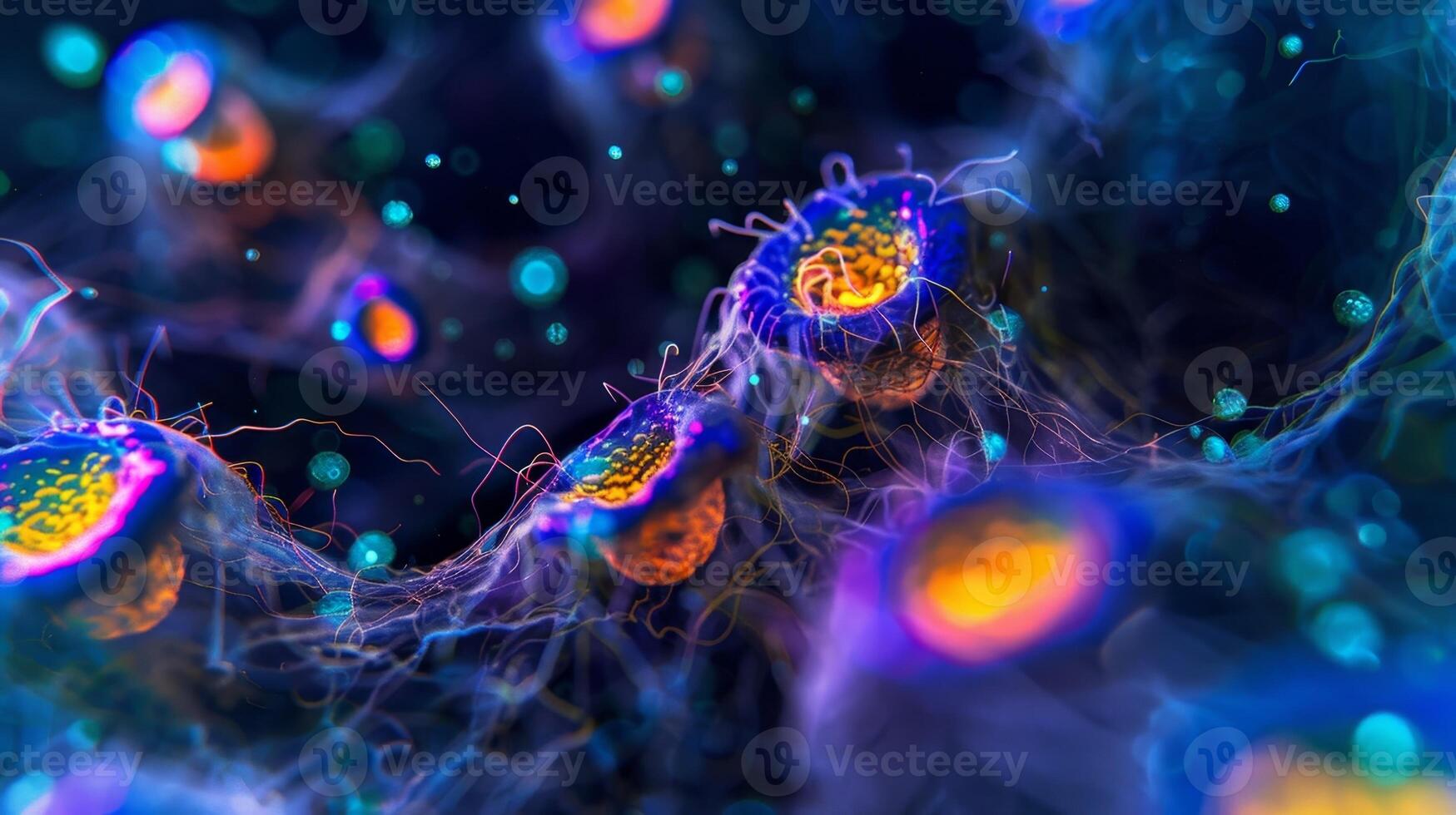 An immunofluorescence image of apoptotic cells in a cell culture labeled with fluorescent markers to highlight the activation of caspase enzymes photo