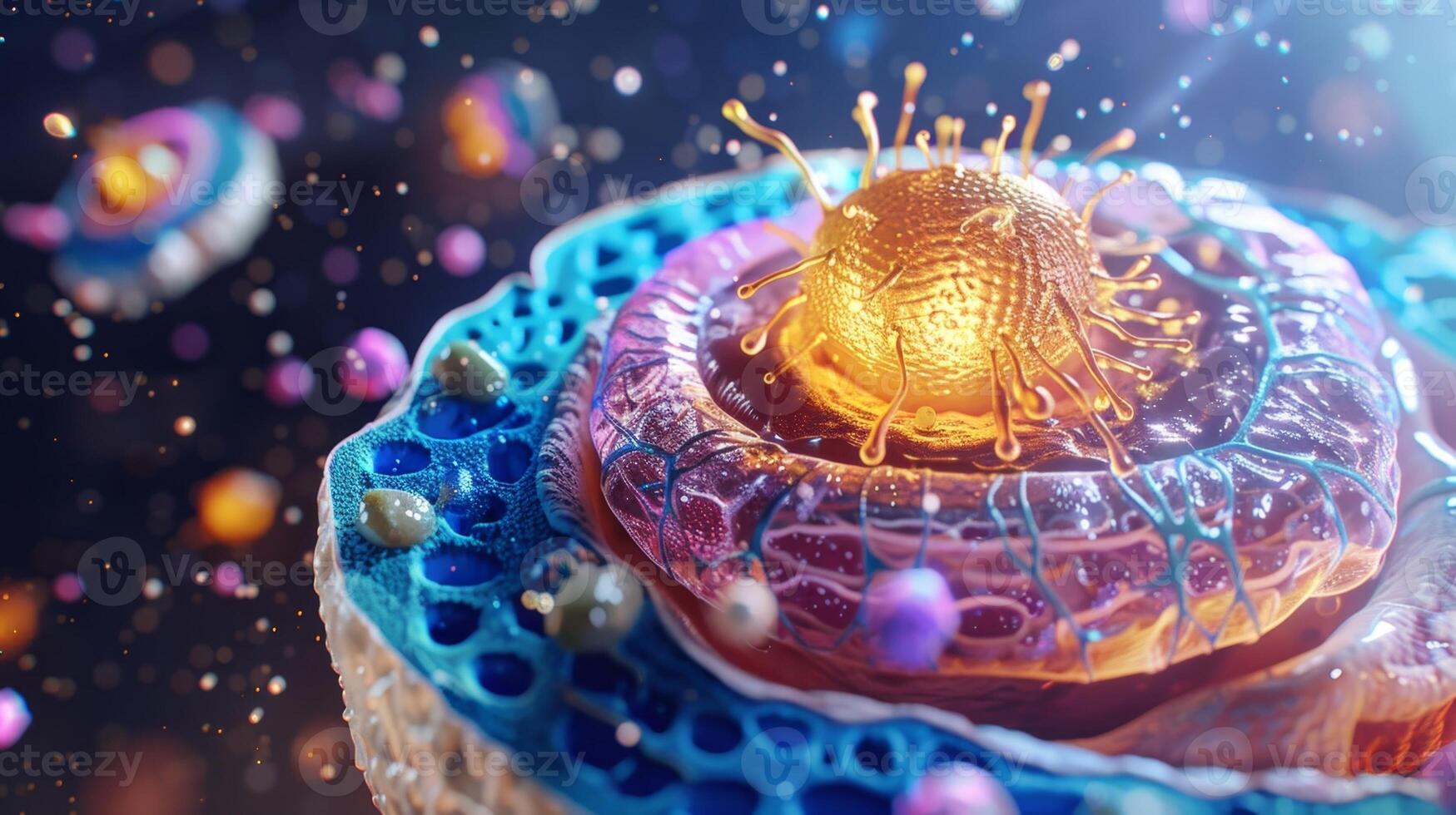 Crosssection of a plant cell with visible cytoplasmic streaming transporting organelles and nutrients photo
