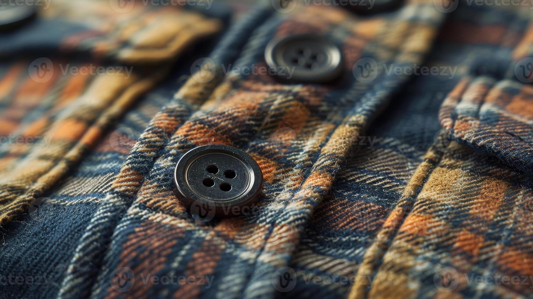 Button Detail The focus of this closeup texture image is on the buttons of the flannel shirt showcasing their smooth rounded edges and adding a touch of sophistication to the overal photo