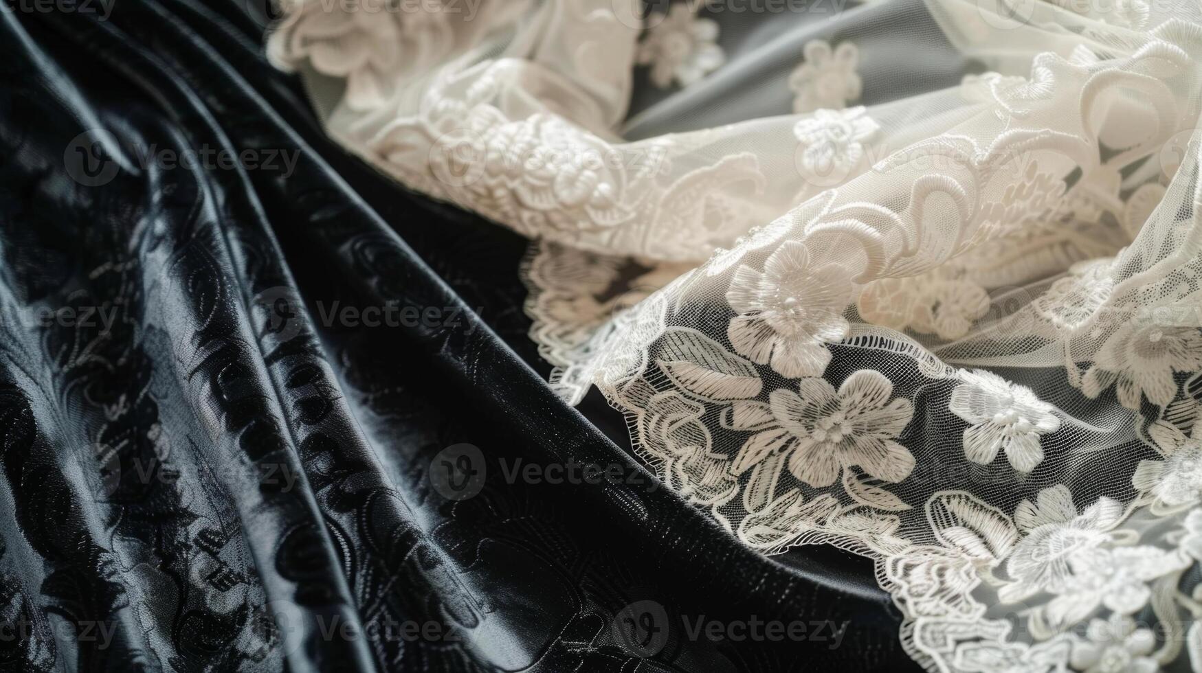Soft and supple velvet fabric combined with delicate lace creating a contrast in textures photo