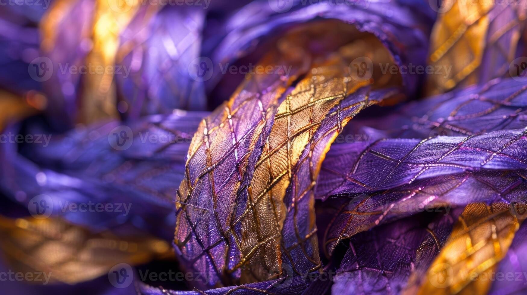 Delicate threads of shimmering violet and gold wrapping and weaving around each other in a captivating display photo