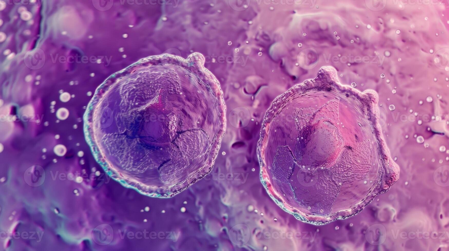 A closeup image of a cell undergoing cytokinesis with a furrow forming and separating the two newly formed daughter cells photo