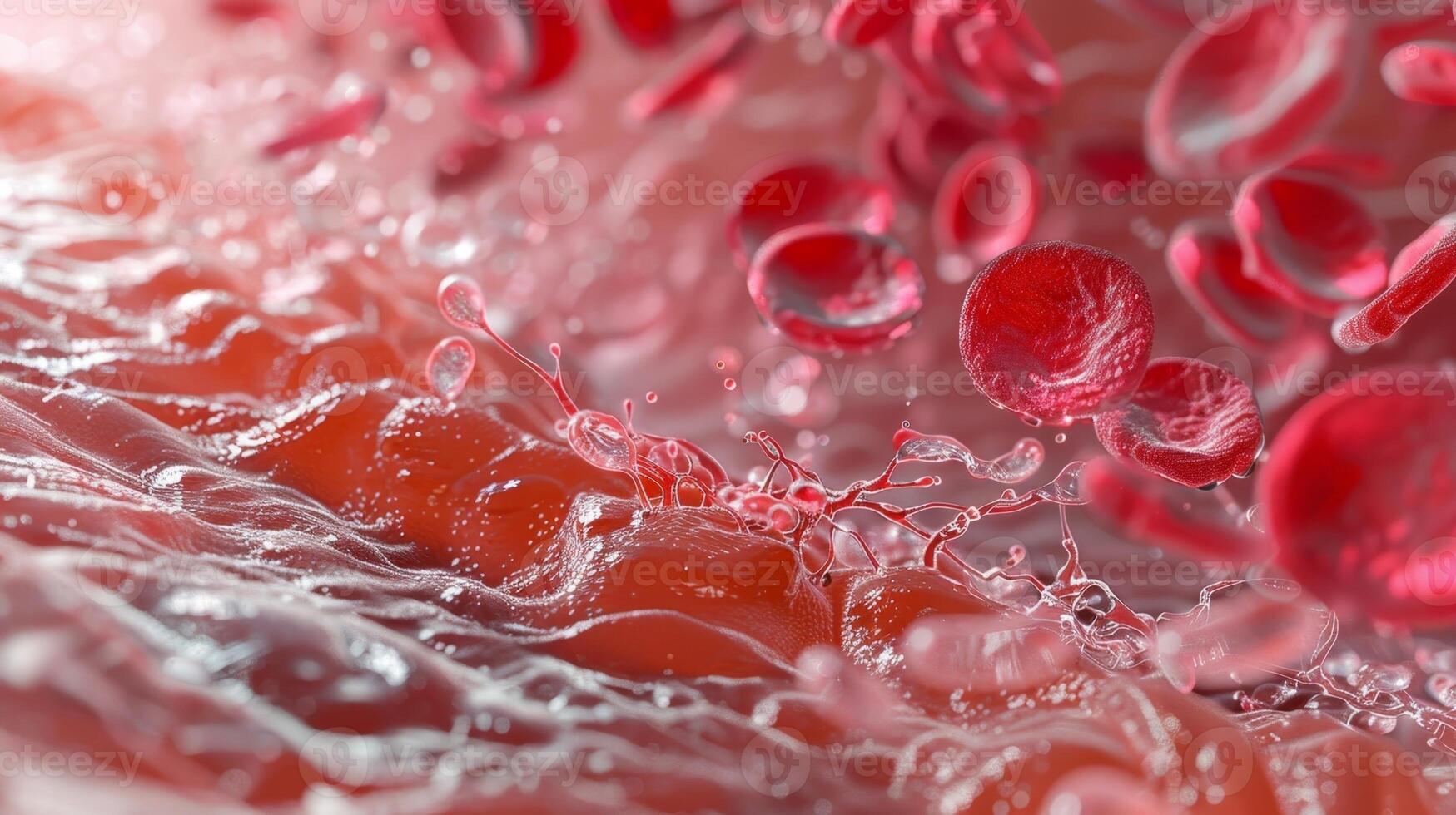 Platelets forming a plug in response to a small tear in the vessel photo