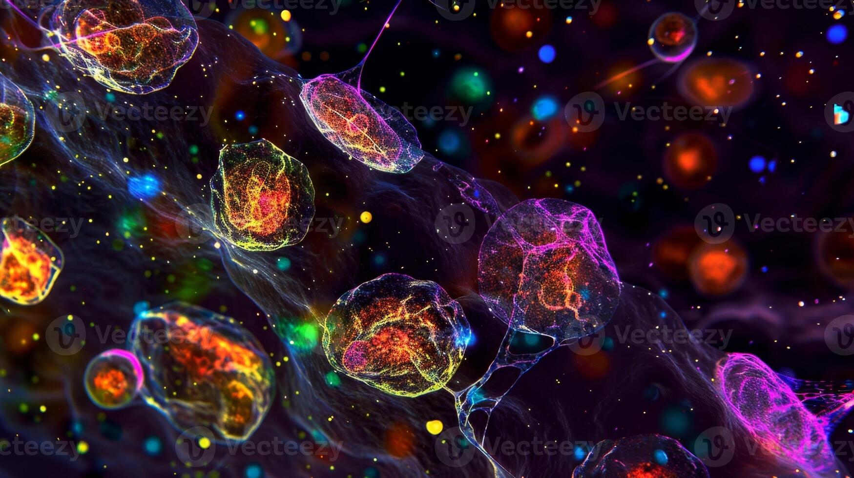 A detailed image of stem cells differentiating into pancreatic cells responsible for regulating sugar levels photo