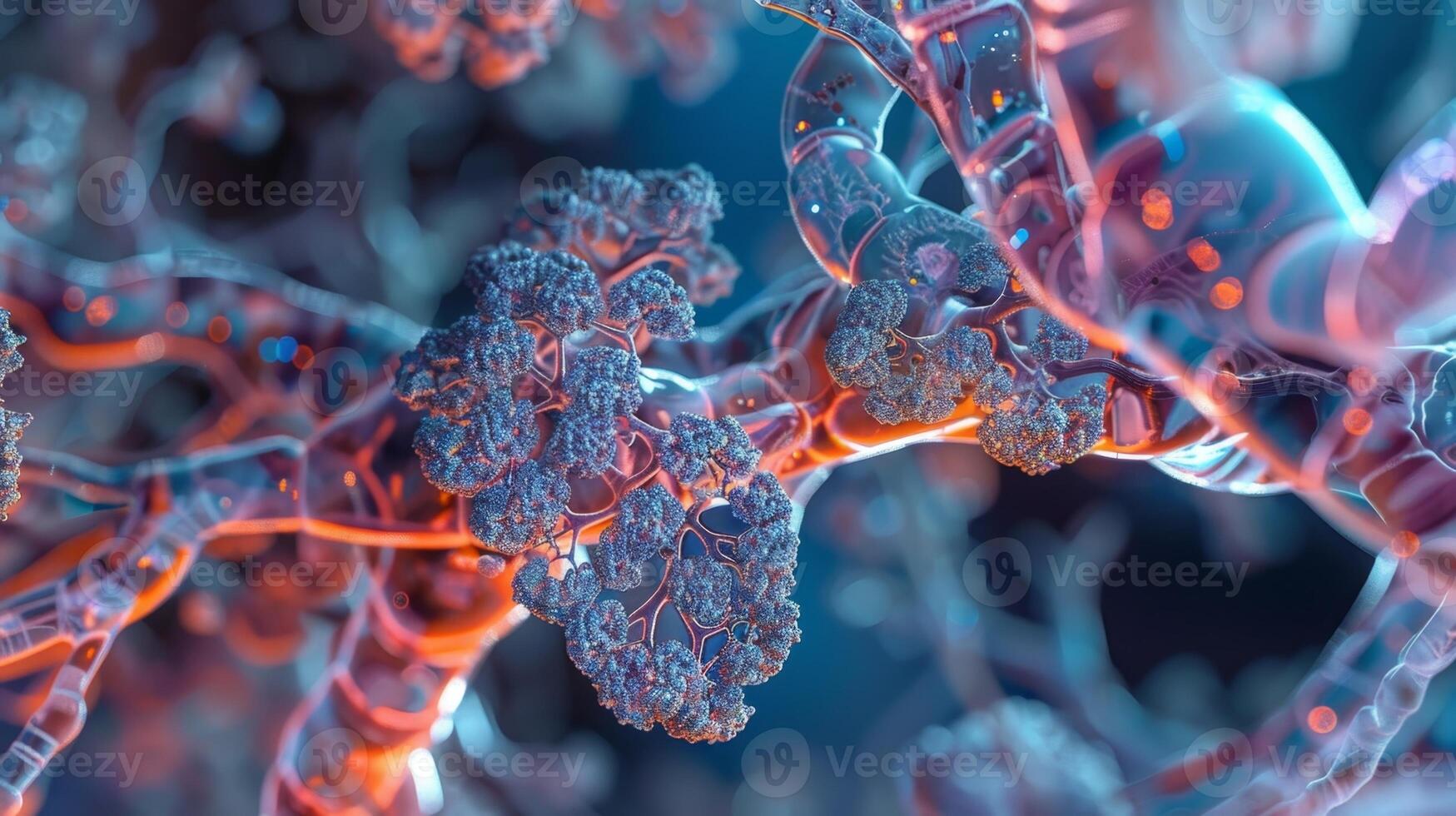Wideangle view of the alveoli highlighting their location at the end of the respiratory tree and their crucial role in the exchange of gases between the lungs and photo