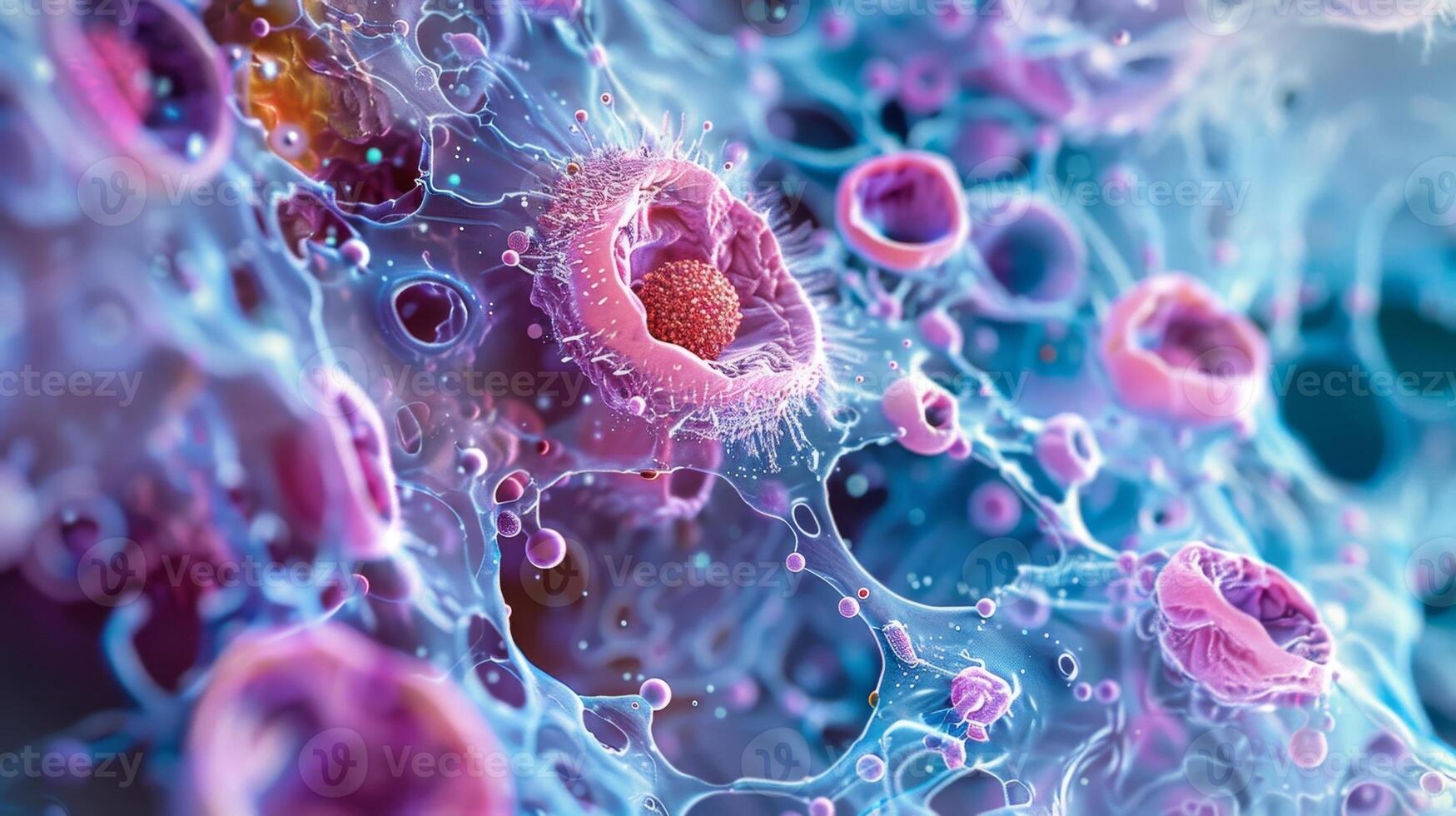 A magnified image of the cortical reaction a process in which the cortical granules release enzymes that create a barrier preventing multiple from fertilizing the ovum photo