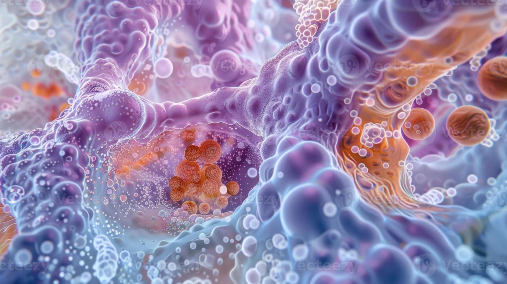 A crosssection of a glandular lobe with endocrine cells visibly producing and releasing hormones photo